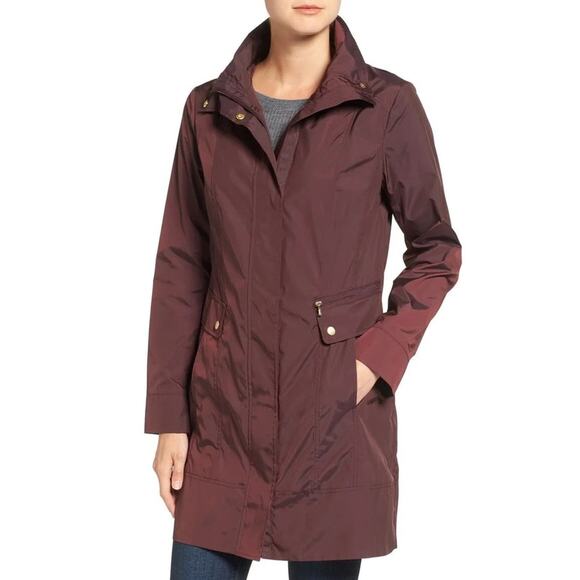 Cole Haan Signature Back Bow Packable Hooded Burgundy Sz XL Raincoat Jacket - Picture 1 of 6